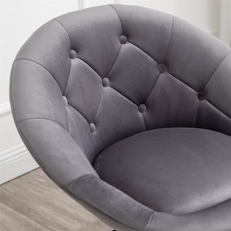 Velvet Upholstered Tufted Back Swivel Accent Chair