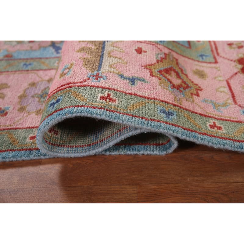 Light Blue Oushak Area Rug Hand-Knotted Transitional Wool Carpet - 7'9"x 9'9"