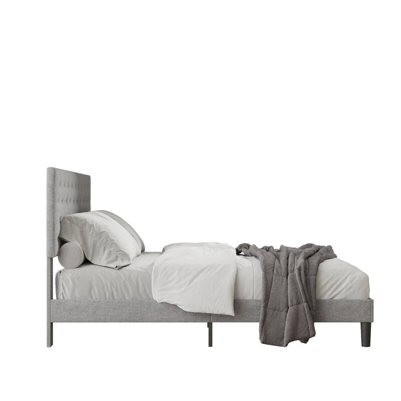 Grey Simple Queen Size Bed Frame with Adjustable Headboard