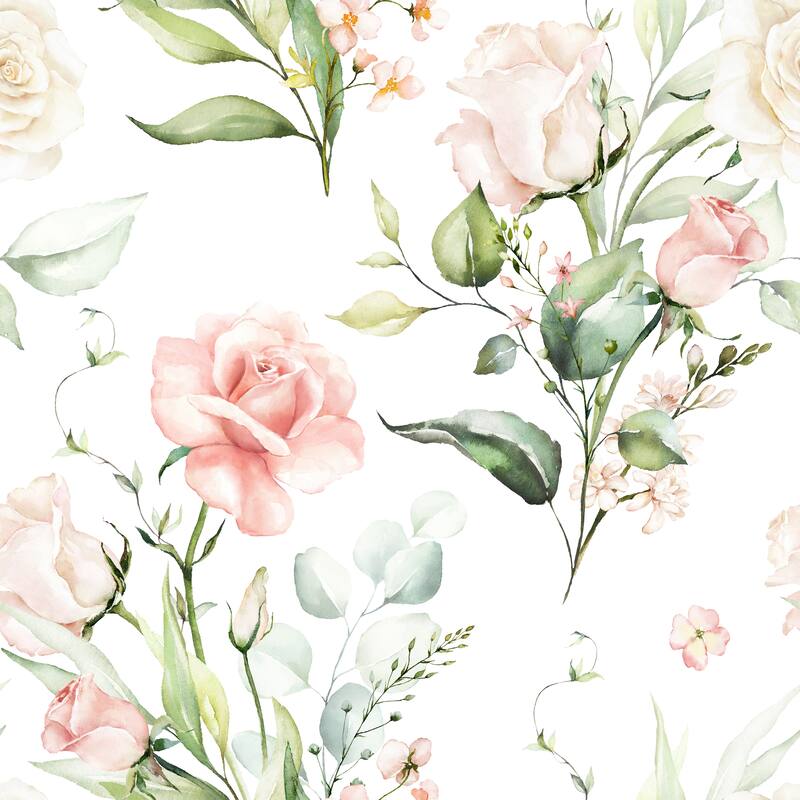 House Pink Roses Removable Wallpaper - 24'' inch x 10'ft