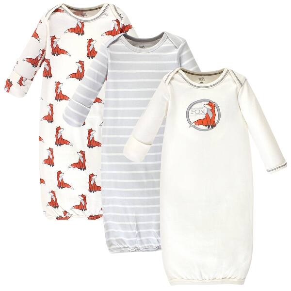 slide 1 of 1, Touched by Nature Baby Boy Organic Cotton Long-Sleeve Gowns 3pk, Boho Fox, 0-6 Months - Boho Fox 0-6 Months - Boho Fox
