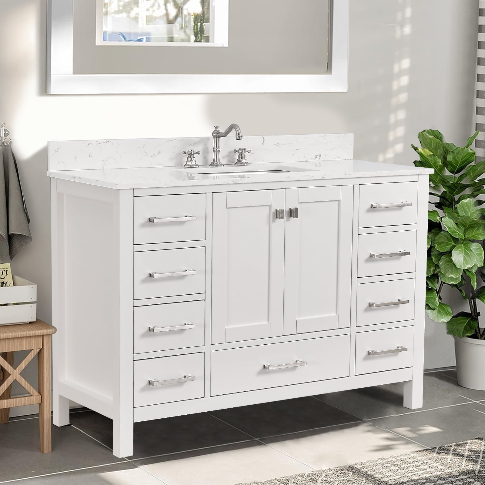 PROOX 48 inch Freestanding Bath Vanity Engineered Countertop and Ceramic Sink