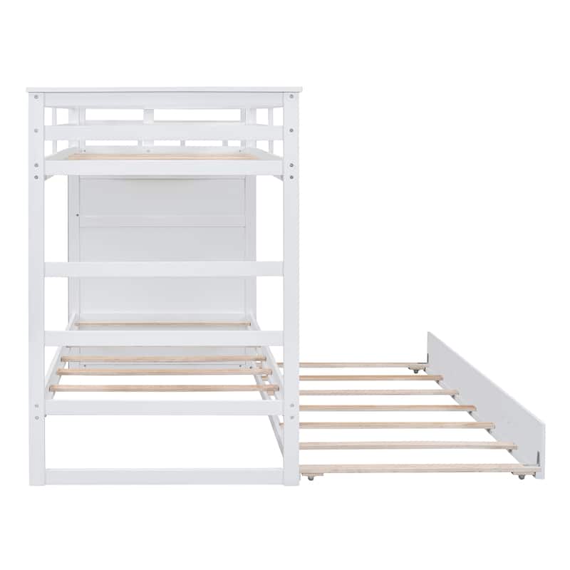 Twin Over Twin Bunk Bed with Trundle, Drawers and Storage Staircase