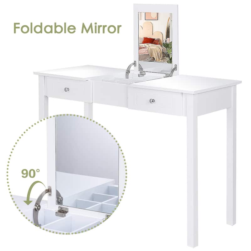 Costway Vanity Table Dressing Table Flip Top Desk Furniture White