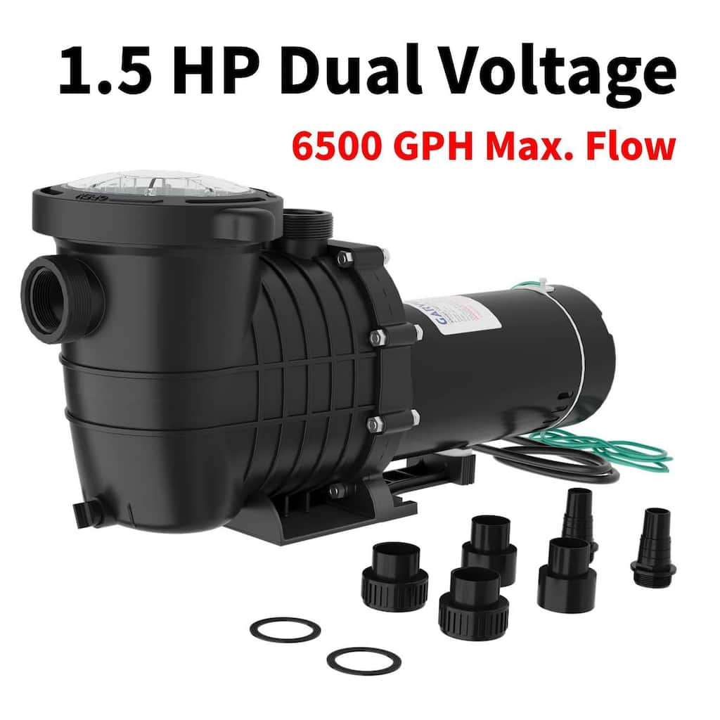 1100W 1.5 HP Dual Voltage Swimming Pool Pump with Strainer Basket for Above and Ground Pool, 6500 GPH Max. Flow