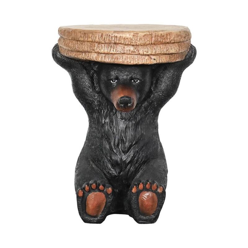 SunJet 20.8" Tall Black Bear Side Table Statue - 20.8'' H X 15.7'' W X 13.3'' D