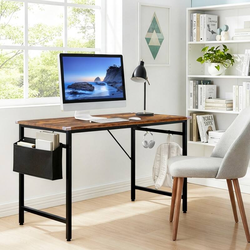 47.2” Computer Desk for Home Office - Study Writing Desk with Storage, Side Hooks & Adjustable Feet