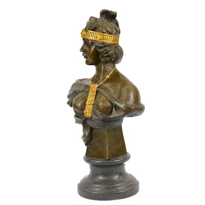 Art Nouveau Gold Patina Two Tone Beautiful Woman Bronze Sculpture Statue Figure