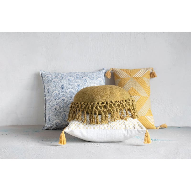 Cotton Embroidered Lumbar Pillow with Tassels
