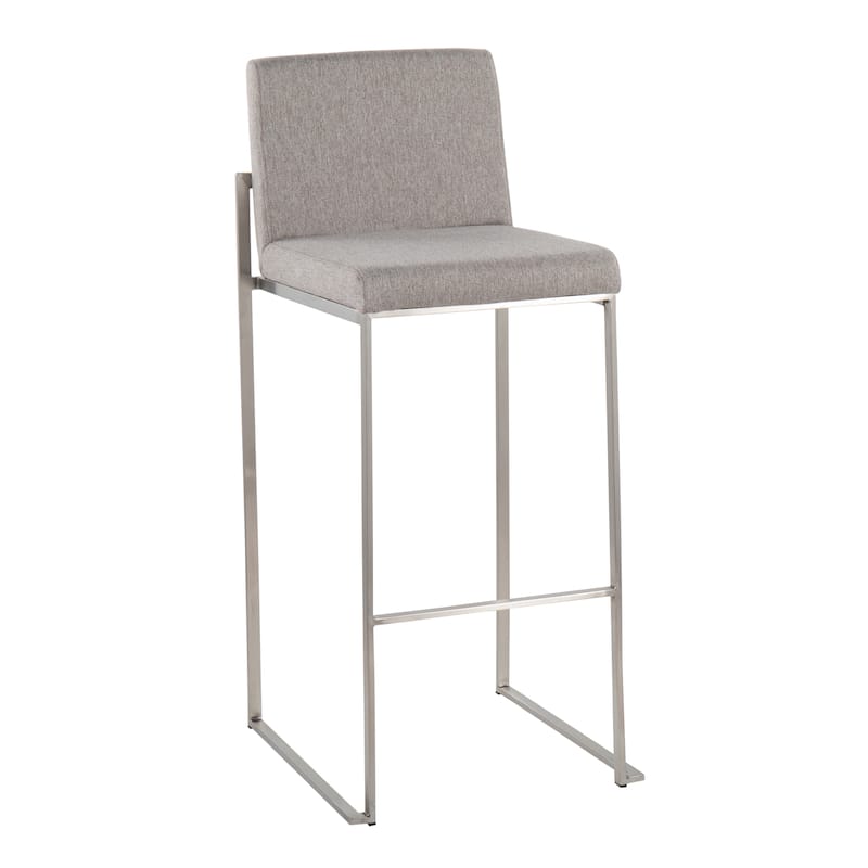 Silver Orchid Forrest High Back Bar Stool - Set of 2 - Grey Fabric & Stainless Steel