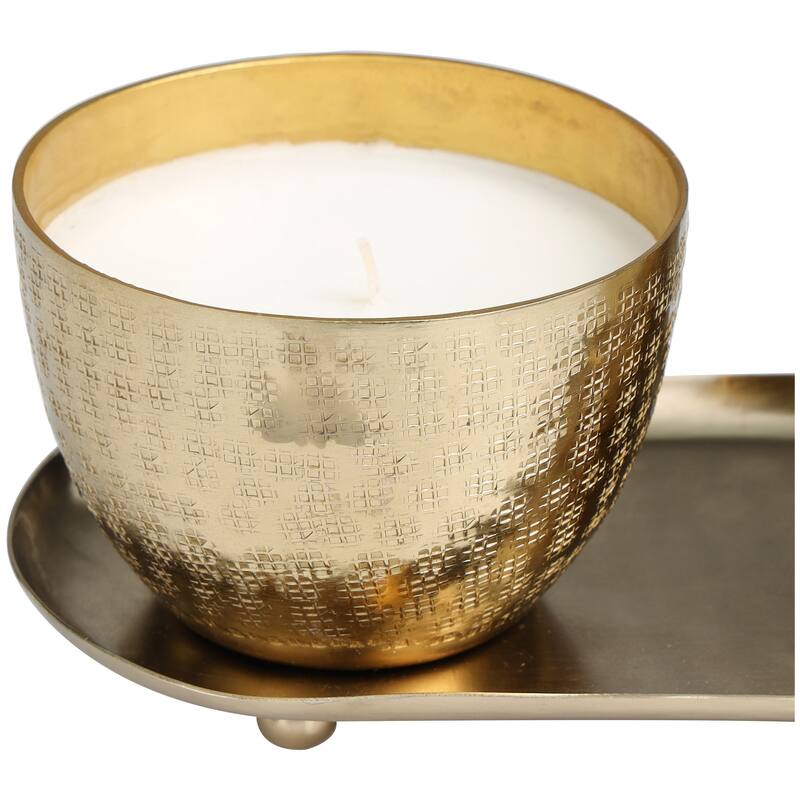 Silver or Gold or Copper Metal Scented Grid Patterned 10 oz 1 Wick Candle with White Wax (Set of 2)