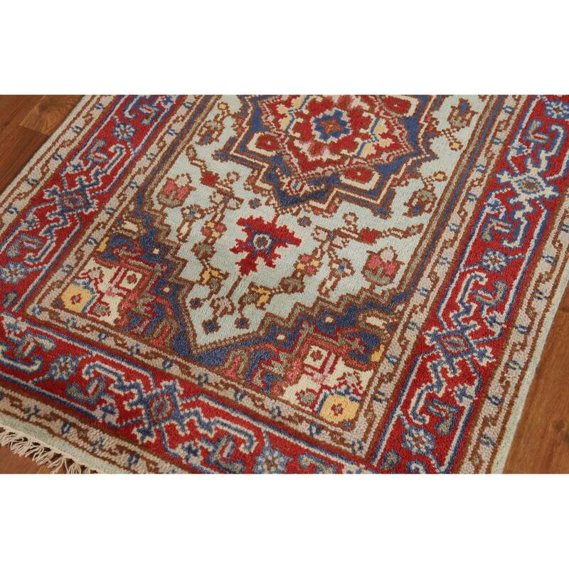 Hand Knotted Oriental 100% Wool Carpet Traditional Medallion Navy Blue & Blues Heriz (serapi) Area Rug - 5' 1'' X 3' 1''