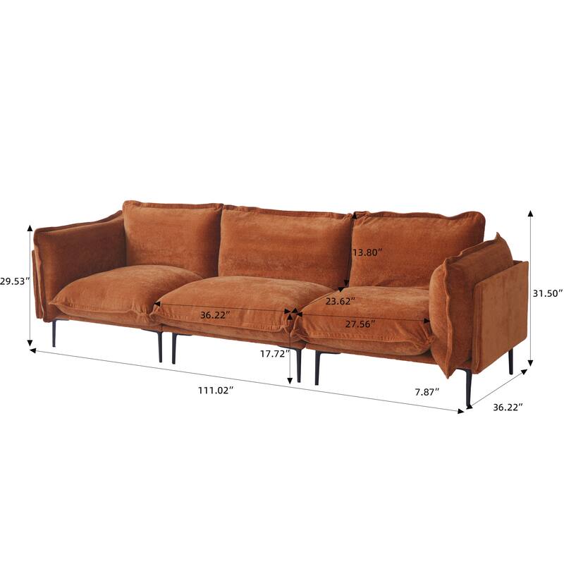 111.02'' Down Filled Modular Sectional Sofa Chenille Fabric Upholstery 3-seats Couch