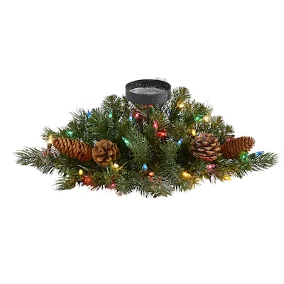 16" Flocked and Glittered Pine Candelabrum with 35 Multicolored Lights