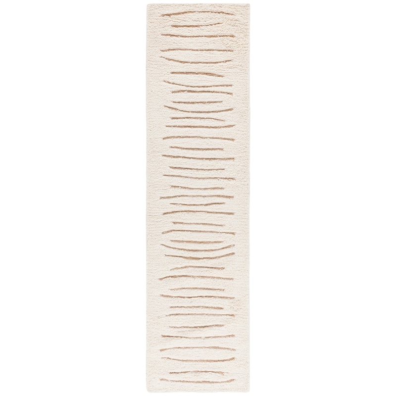 SAFAVIEH Hand-Woven Casablanca Melony Shag Wool Rug - 2'3" x 9' Runner - Natural/Ivory