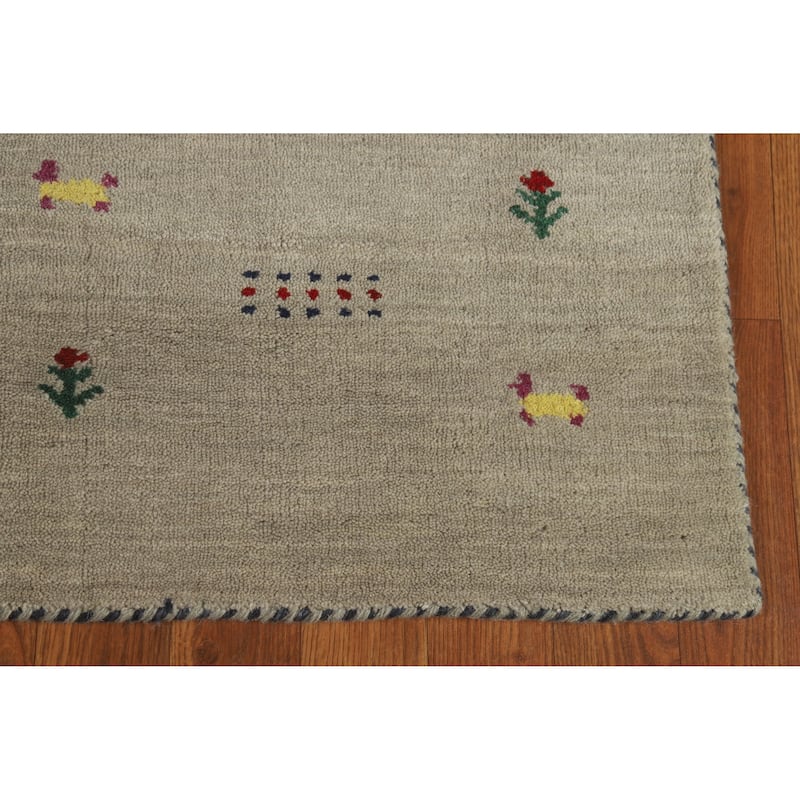 Hand Knotted Oriental 100% Wool Carpet Tribal Animal Pictorial Beige & Ivories Gabbeh Area Rug - 4' 10'' X 3' 0''