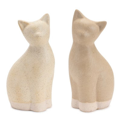 Unglazed Ceramic Sitting Cat Figurines - 8.25" - Set of 2