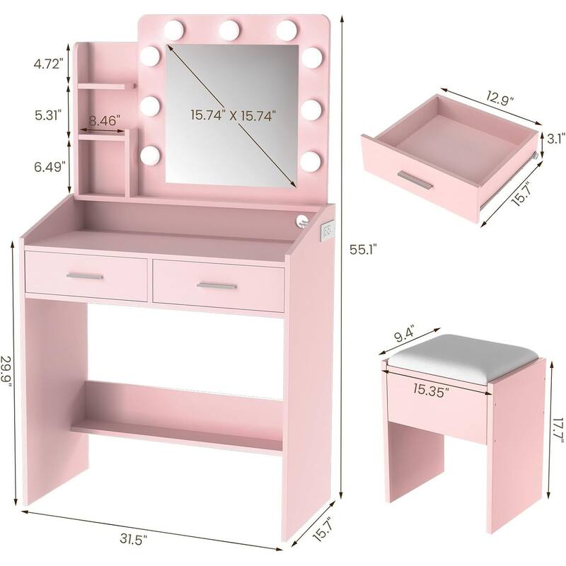 Modern Dressing Table, Makeup Vanity Desk with Mirror and Lights for Bedroom