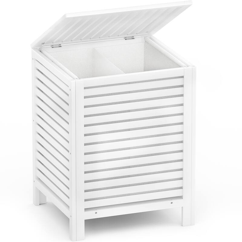 Bamboo 2-Section Laundry Hamper, 120L Large Laundry Basket with Lid and Removable Liner Bag