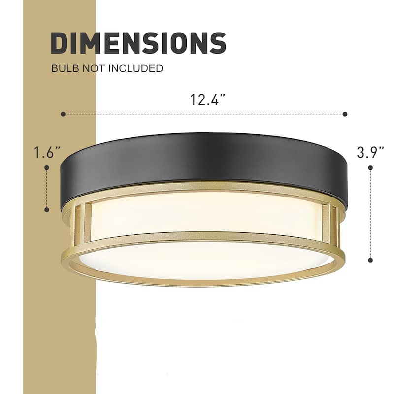 12.4 Inch 2-Light Flush Mount Light,Frosted Glass Shade