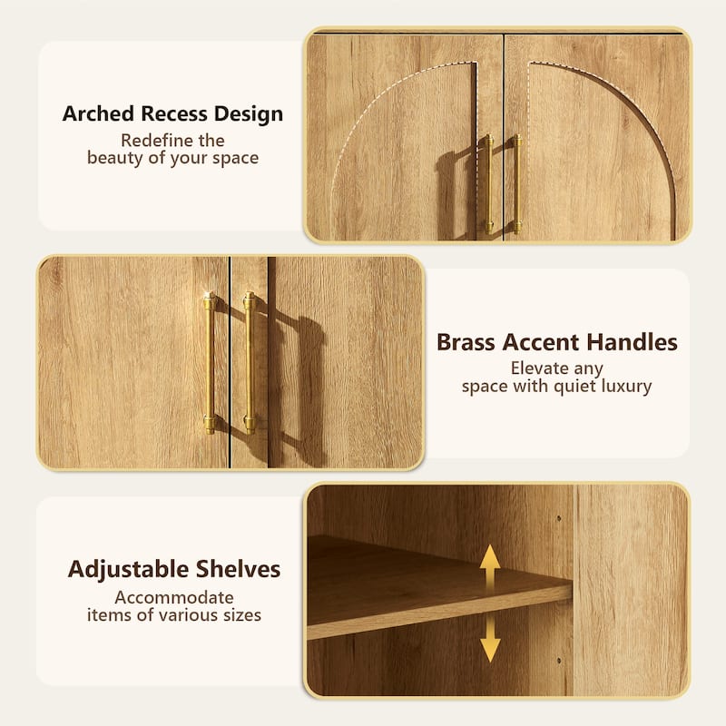 31" Modern Arched Recess Sideboard, Wood Kitchen Buffet, File Cabinet