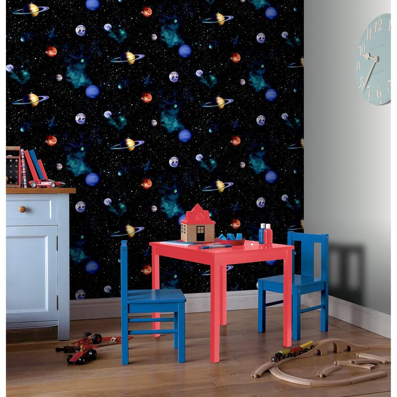 Cosmos Planet Charcoal Wallpaper - 20.8 in. W x 33ft L - Double Roll