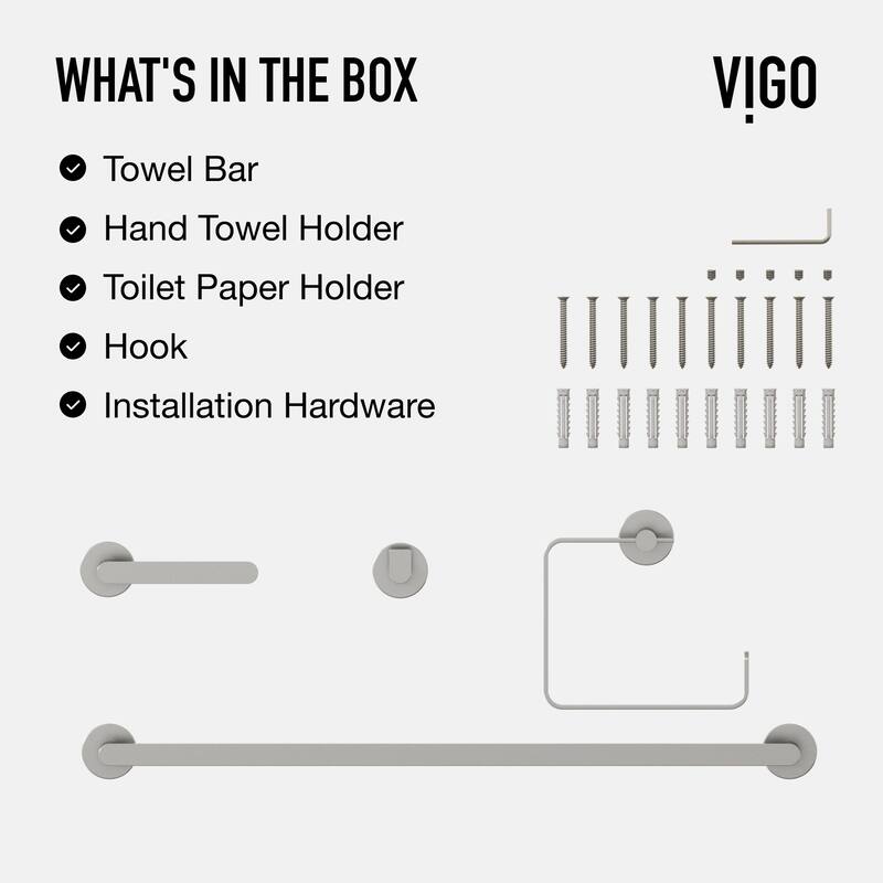 VIGO Arden 4-Piece Bathroom Hardware Accessory Set with 24 in. Towel Bar, Toilet Paper Holder, Hand Towel Holder, Hook