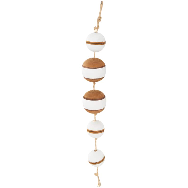 Wood Buoy Two-Toned Striped Hanging Wall Decor with White Accents and Jute Rope - Brown - Roche River Decor