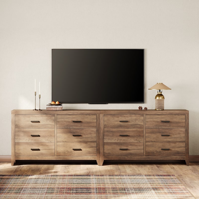 WAMPAT 6-Drawer Farmhouse Dresser - Wood TV Stand, Storage Chest for Bedroom & Hallway