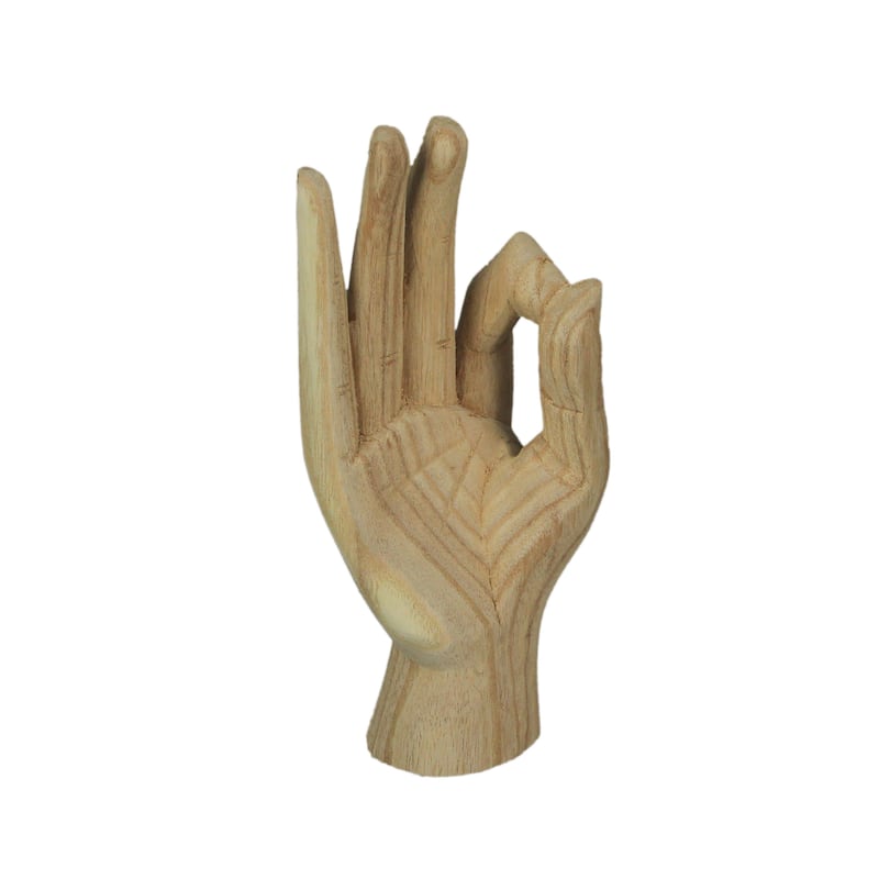 Zeckos Carved Wooden A-Ok Hand Gesture Statue 8 Inches High - 8 X 3.25 X 2.25 inches