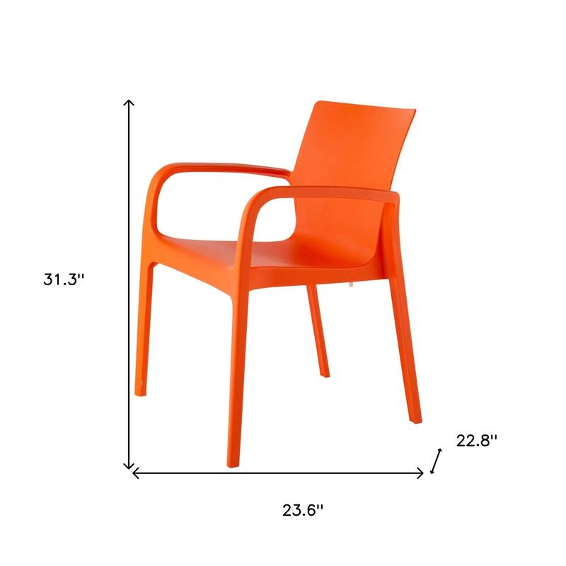 HomeRoots Set of Two Orange Heavy Duty Plastic Outdoor Stacking Dining Chairs