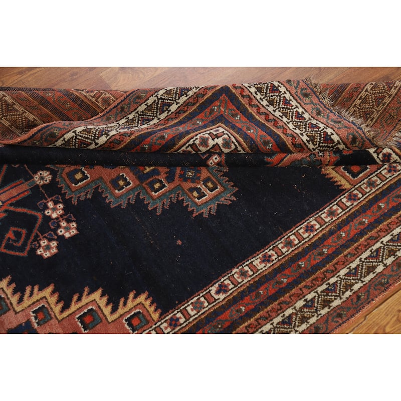 Hand Knotted Oriental 100% Wool Carpet Traditional Medallion Navy Blue & Blues Afshar Area Rug - 5' 2'' X 4' 3''