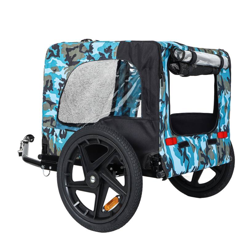 Outdoor Heavy Duty Collapsible Pet Bike Trailer with 16-Inch All-Terrain Wheels & Universal Hitch, Foldable Dog Carrier Cart