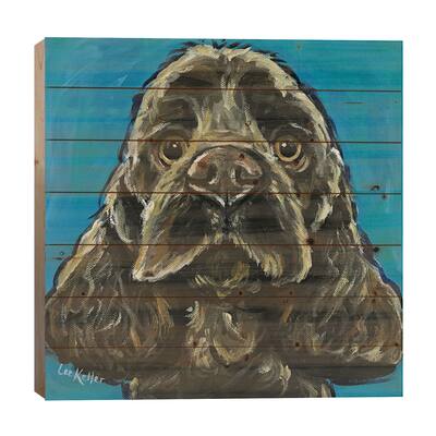 Cocker Spaniel On Teal Print On Wood by Hippie Hound Studios - Multi-Color