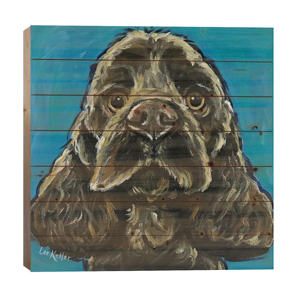 Cocker Spaniel On Teal Print On Wood by Hippie Hound Studios - Multi-Color