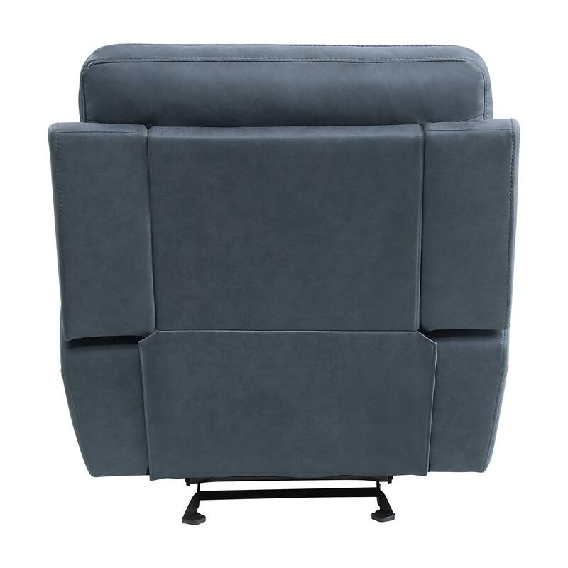 Clif 38 Inch Manual Glider Reclining Accent Chair, Blue Microfiber, Wood