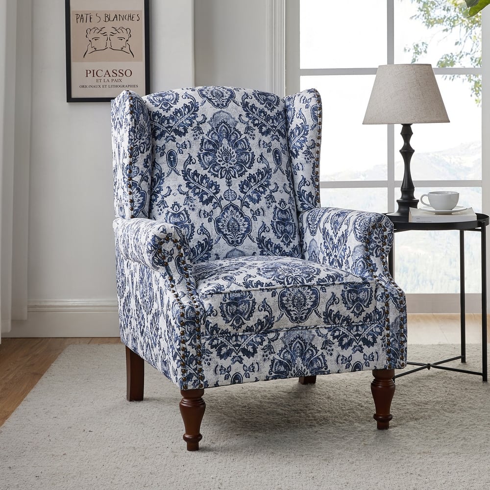 Gott Traditional Floral Wingback Armchair with Solid Wood Legs by HULALA HOME