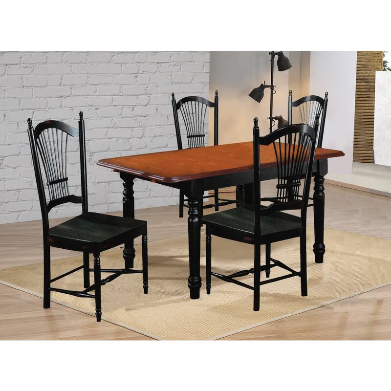 Extendable Dining Set - 5 Piece Rectangular Table & Chairs - Antique Black Cherry Wood - Seats 4-6