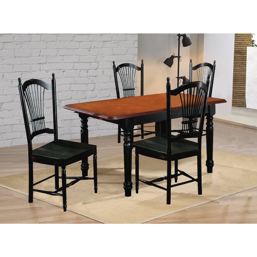 Extendable Dining Set - 5 Piece Rectangular Table & Chairs - Antique Black Cherry Wood - Seats 4-6