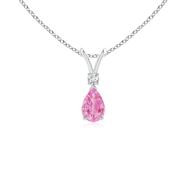 Angara 6x4mm Pear Pink Sapphire Teardrop Pendant Necklace with Diamond