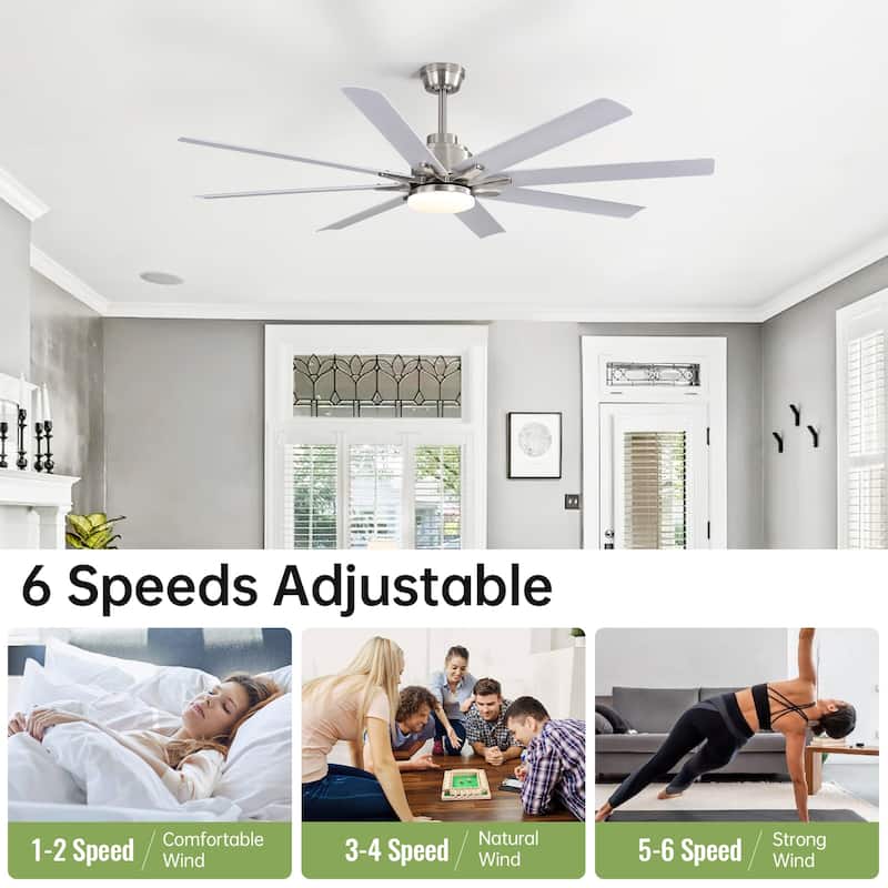 52''/66"/72'' Large Industrial Windmill Smart Ceiling Fan with Light, App and Remote Control, Dimmable LED