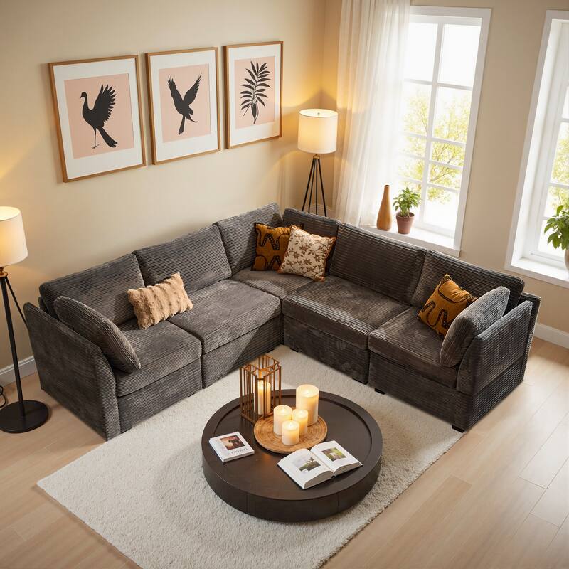 OVIOS Lazy Living L-Shaped Sofa - PlushGrey