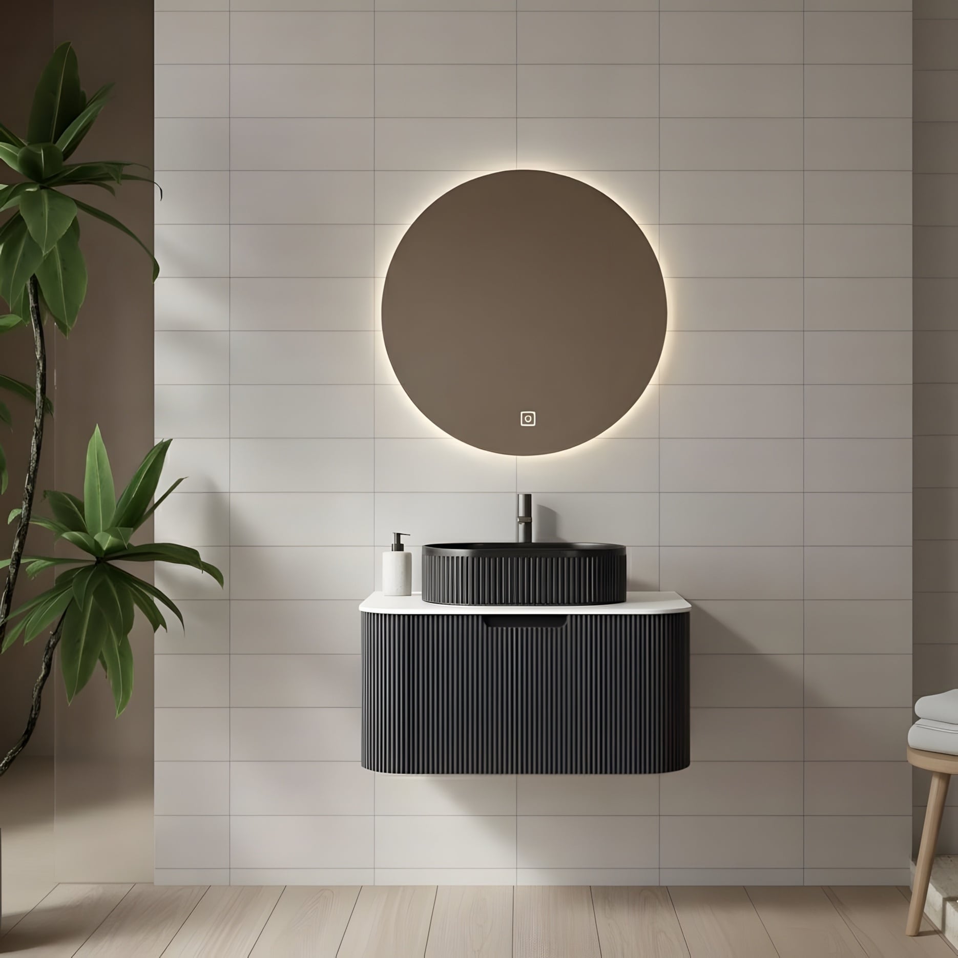 Wall Mounted Bathroom Vanity with Black Oval Ceramic Basin