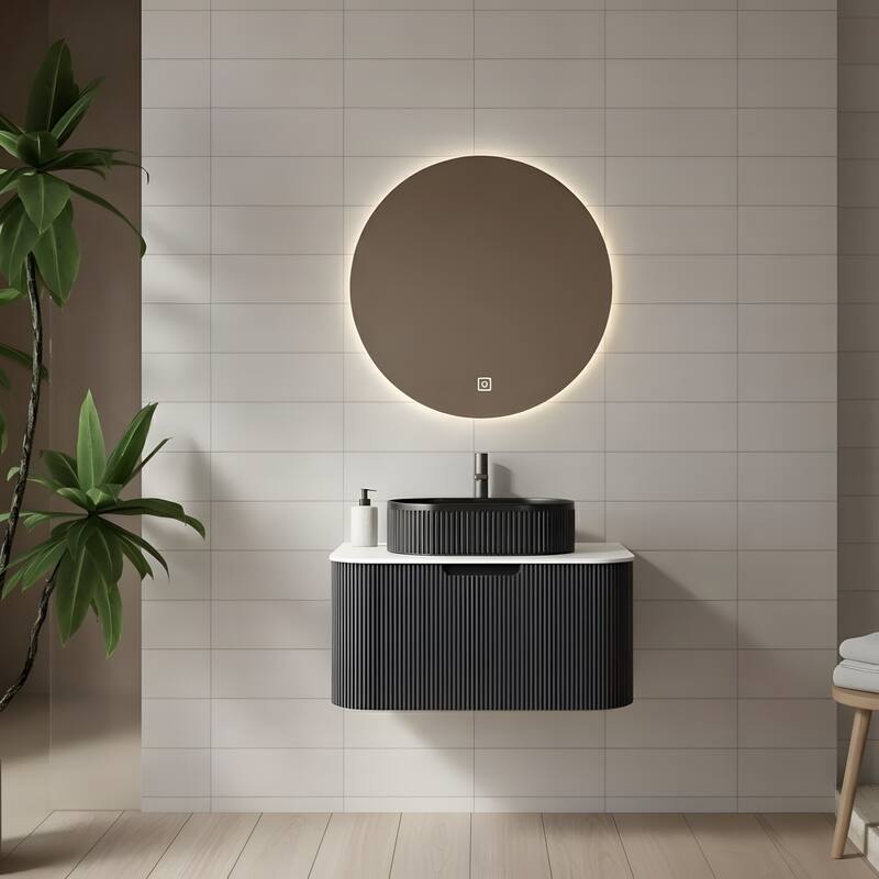 Wall Mounted Bathroom Vanity with Black Oval Ceramic Basin - 30 - Black