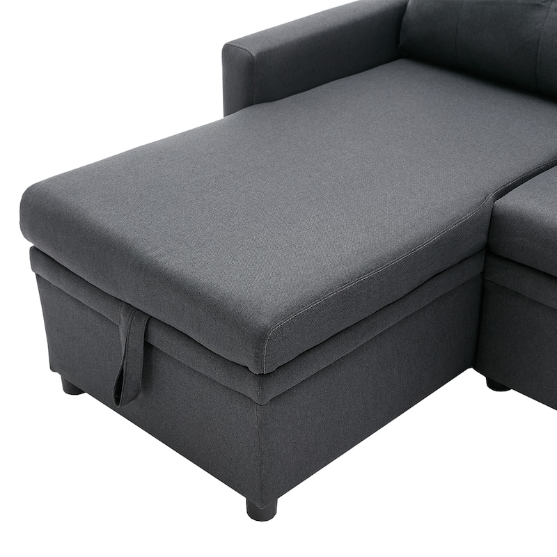 Modern Pull Out Sectional Sofa Bed Couch with Storage Chaise for Living Room
