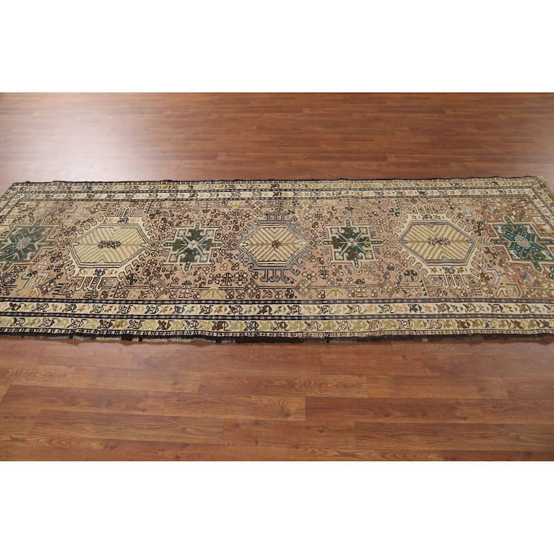 Tribal Gharajeh Persian Vintage Runner Rug Hand-Knotted Wool Carpet - 3'7"x 9'7"