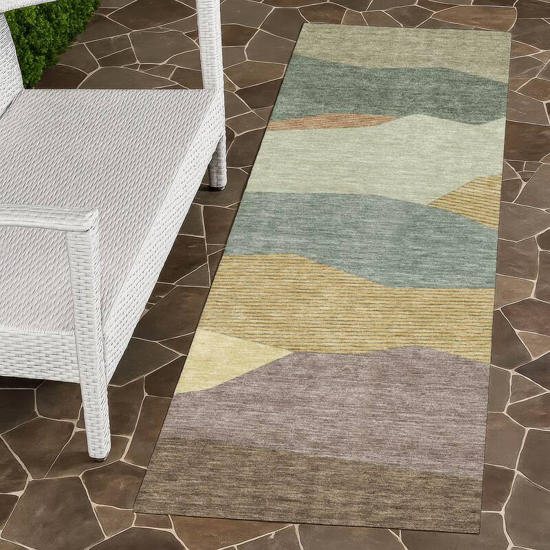 Machine Washable Indoor/ Outdoor Modern Dacono Chantille Rug - Basil - 2'3" x 7'6"
