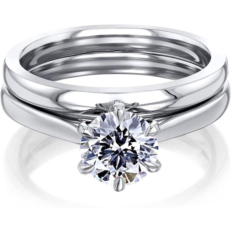 Annello by Kobelli 14k Gold 1ct Certified Lab Grown Diamond 6-Prong Solitaire Bridal Set (IJ/SI) - White - 7