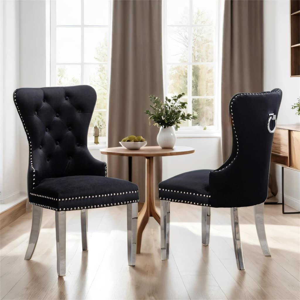 Tufted Velvet Chair with Nailhead Trim, Set of 2