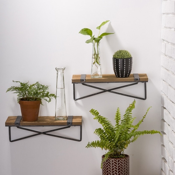 Glitzhome Farmhouse Rustic Metal Wooden Wall Shelf Set of two. Opens flyout.
